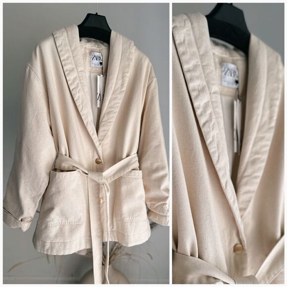 ZARA BELTED DENIM PUFFER JACKET - Picture 2 of 11